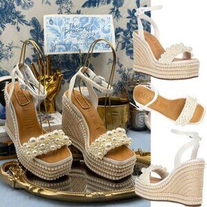 🆕 GIANNI BINI 🧿 NWOB Savanna Pearl Ornamented Platform Wedge Sandals, Sz 6.5